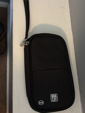 Black RFID-Stop Travel Wristlet Pouch
